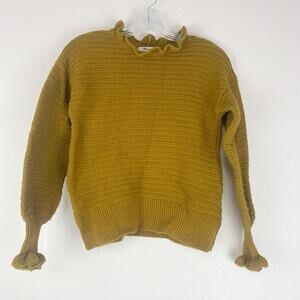 Madewell‎ Sweater Womens XS Ruffle-Neck Pullover Wool Merino Yarn Antique Gold